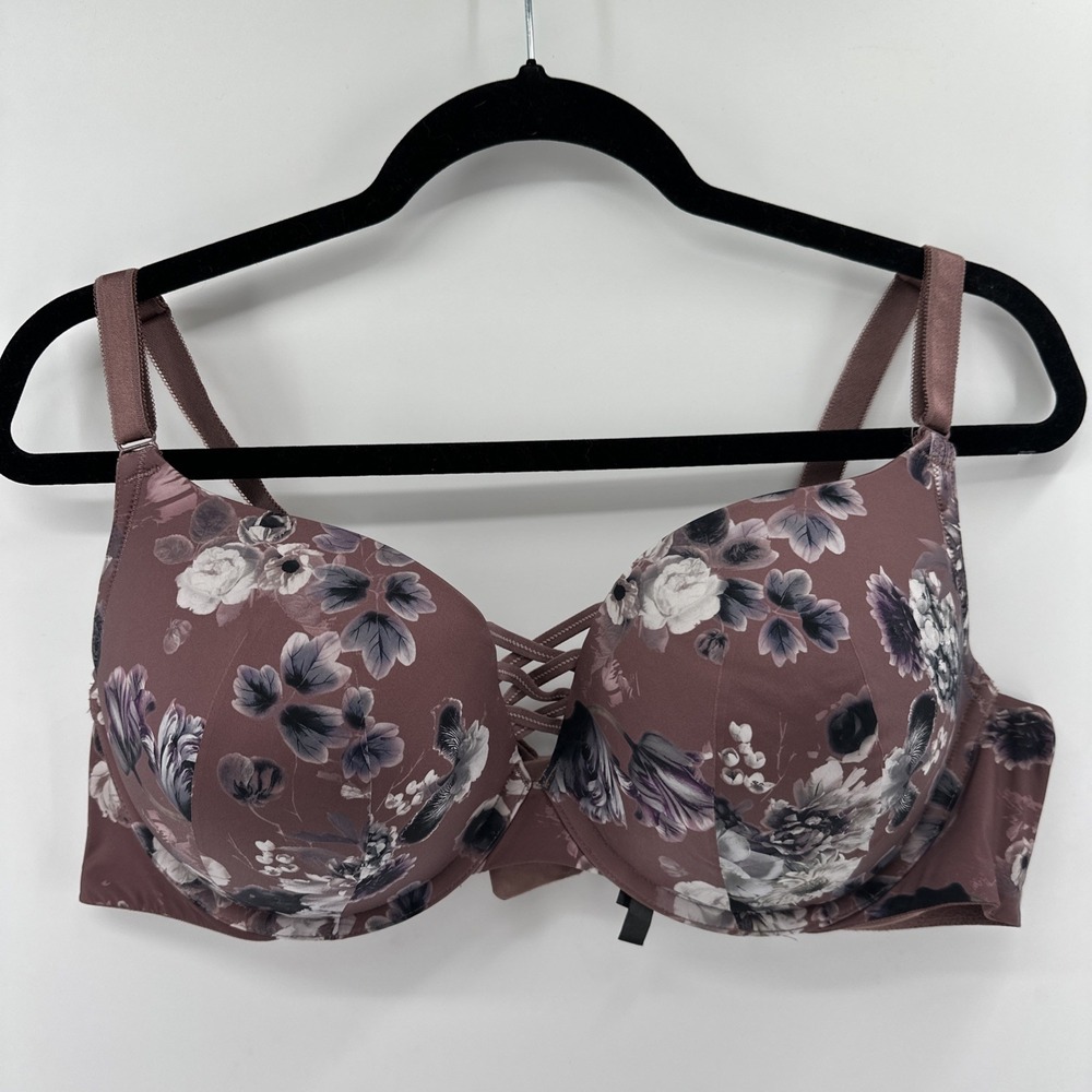 Torrid Size 44C PUSH-UP PLUNGE BRA - FLORAL Purple WITH SMOOTHING Back